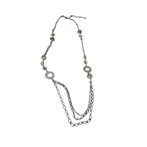 lia sophia Costume Necklace white abstract beads pearls on silver tone 19" drop - Picture 1 of 5